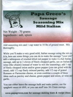Papa Greco's Sausage Seasoning Mix Mild Italian Real Product Photo