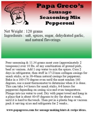 Product Label Papa Greco's Sausage Seasoning Mix Pepperoni